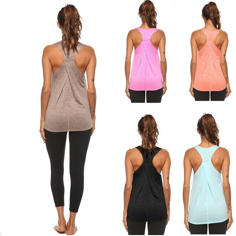 Women's Breathable Sleeveless Yoga Tank Top - Running, Gym, Fitness Workout Vest