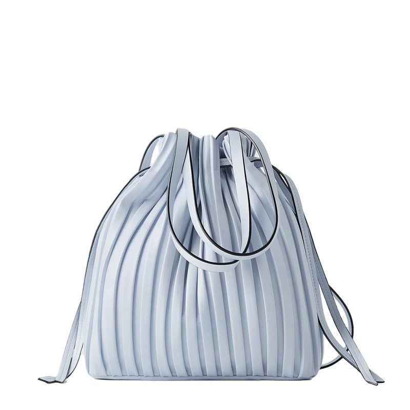 PU Leather Shoulder Bag Pleated Stripe Bucket Bag Ladies Crossbody Bag For Women Bag  Handbag