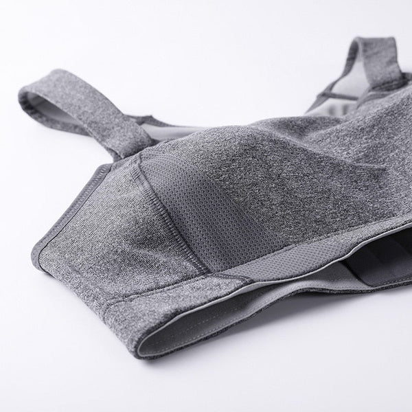 Women's Seamless High Impact Quick Drying Full Coverage Padded Wirefree Racerback Workout Sports Bra Black / Grey