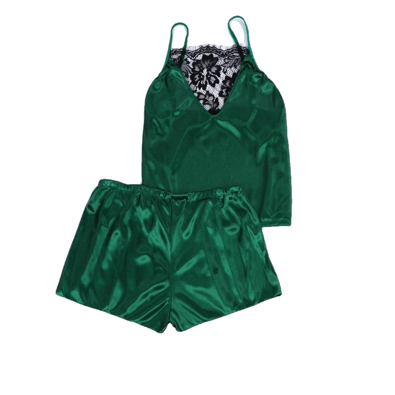 Sexy Women Lace Pajama Sets Sleeveless Strap Sleepwear 
