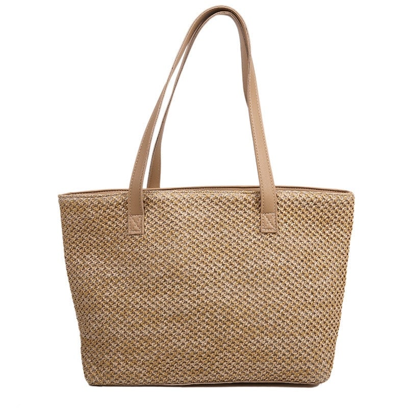 Fashion Women Beach Summer Straw Woven Pure Color Shoulder Shopping Tote Bag Casual Ladies Large Capacity Handbags Secondary image