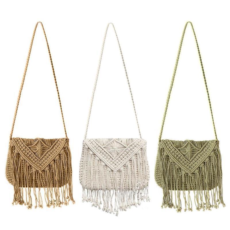 Handmade Rattan Woven Round Handbag Vintage Tassel Straw Rope Knitted Messenger Bag Lady Fresh Summer Beach Main image
