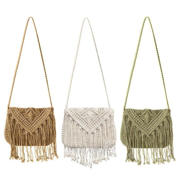 Handmade Rattan Woven Round Handbag Vintage Tassel Straw Rope Knitted Messenger Bag Lady Fresh Summer Beach