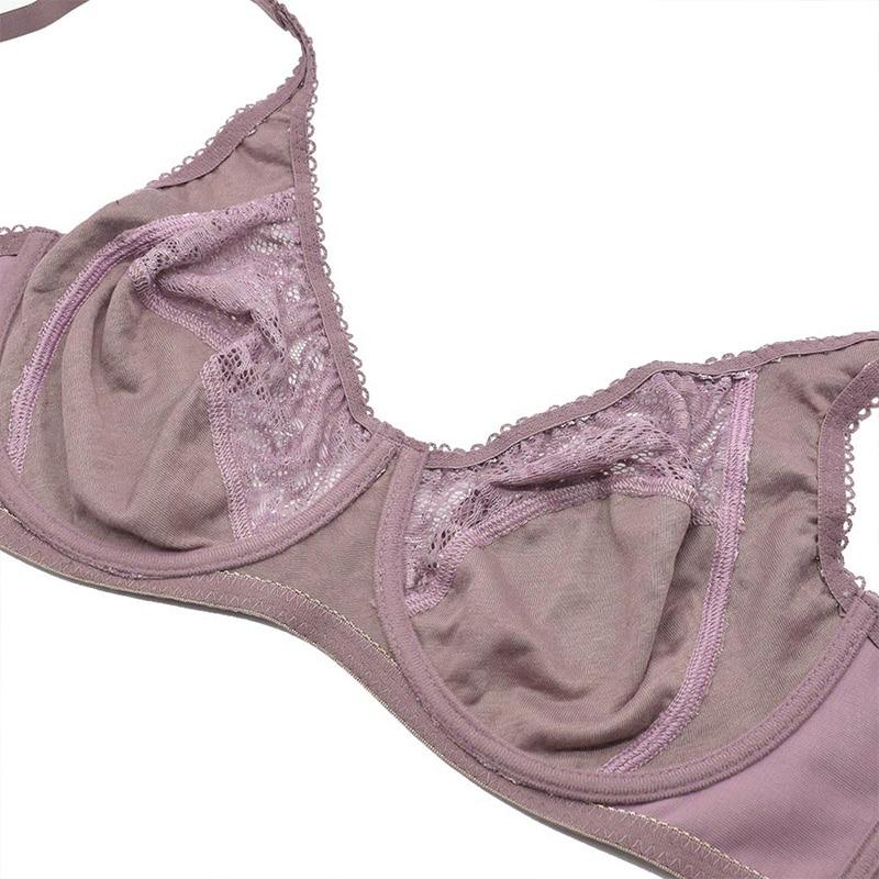 Womens Lager Bosom Perspective Lace Bras Underwired Sexy Lingerie Embroidery Floral Bralette