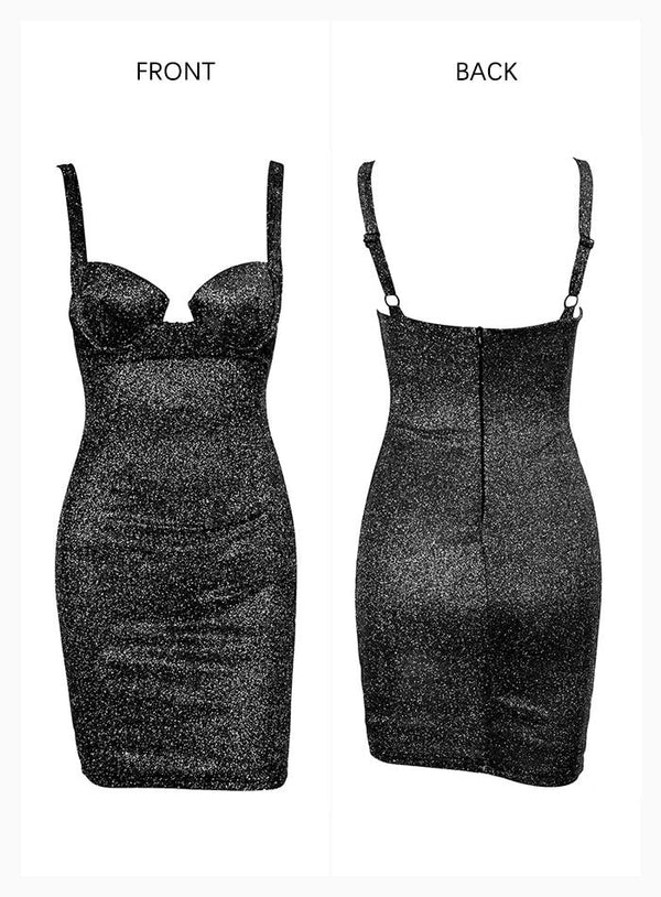 Strapless Black Glitter Bodycon Dress for Women - Night Out Fashion