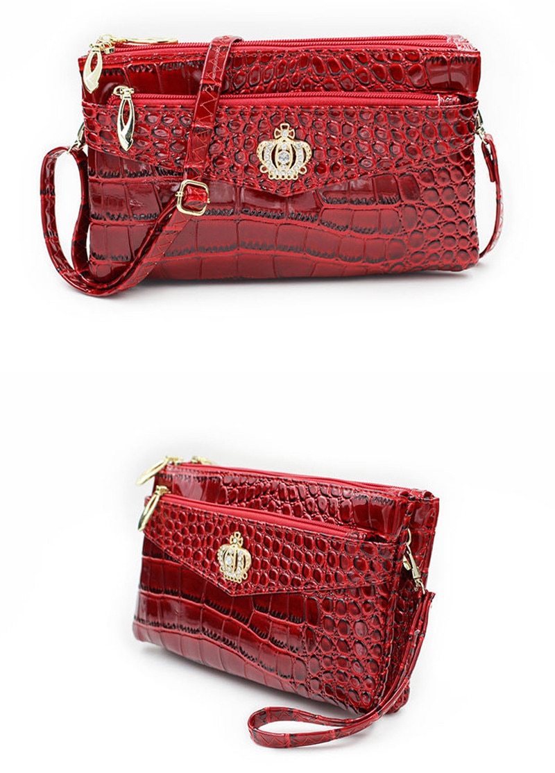 Pu Diamond Crown Crossbody Shoulder Zipper Handbag