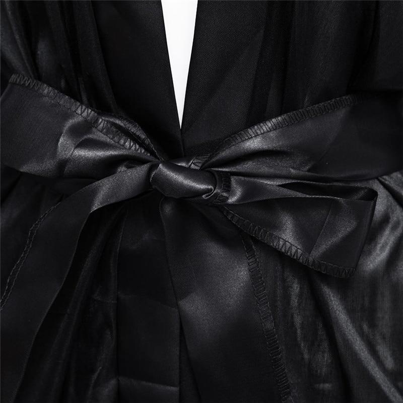 Sexy Lingerie Plus Size Satin Lace Black Kimono Intimate Sleepwear Robe Sexy Night Gown Women Erotic Underwear