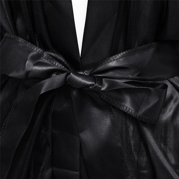 Sexy Lingerie Plus Size Satin Lace Black Kimono Intimate Sleepwear Robe Sexy Night Gown Women Erotic Underwear