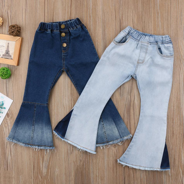Toddler Kids Girls Denim Bell Bottom Pants Jeans And Wide Leg Trousers