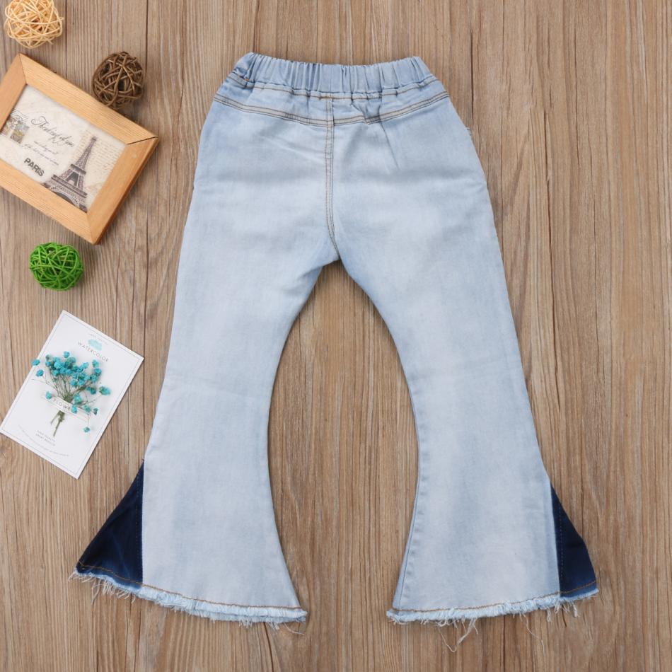 Toddler Kids Girls Denim Bell Bottom Pants Jeans And Wide Leg Trousers
