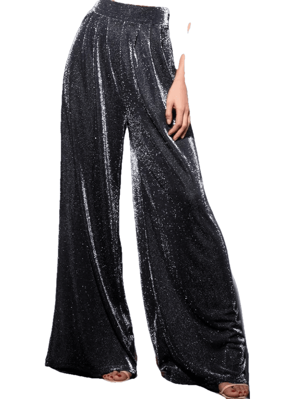 Vintage Black High Waist Flash Fabric Wide Leg Pants