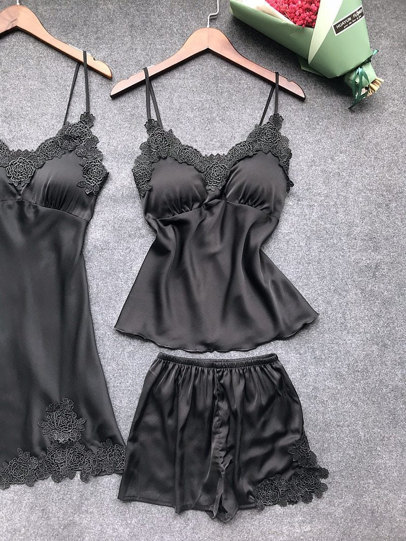 Sexy Women'S Robe & Gown Sets Lace Bathrobe + Night Dress 4 Four Pieces Sleepwear