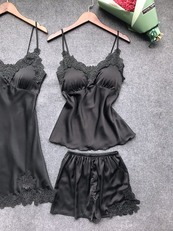 Sexy Women'S Robe & Gown Sets Lace Bathrobe + Night Dress 4 Four Pieces Sleepwear