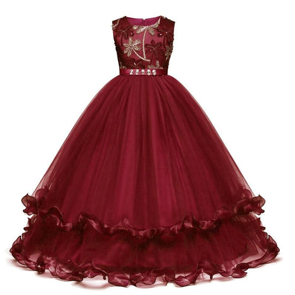 Girls' Embroidered Formal Ball Gown for Weddings & Parties
