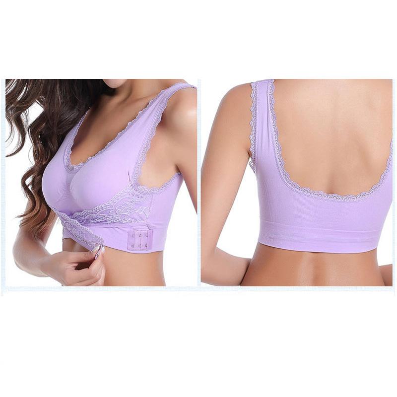 Sexy Front Cross Side Buckle Wireless Lace Bra Breathable Sport For Women Push Up