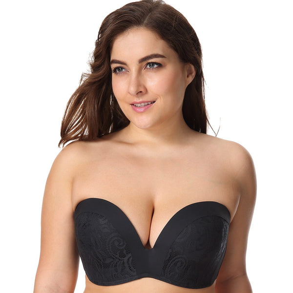 Women'S Slightly Padded Push Up Great Support Lace Strapless Bra