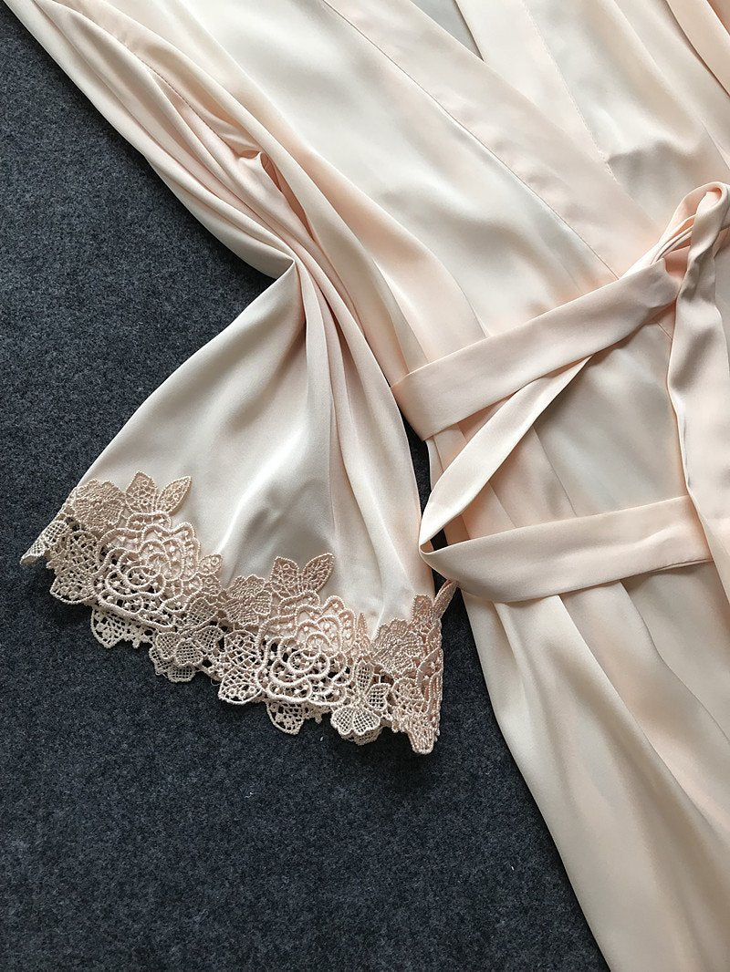 Sexy Women'S Robe & Gown Sets Lace Bathrobe + Night Dress 4 Four Pieces Sleepwear