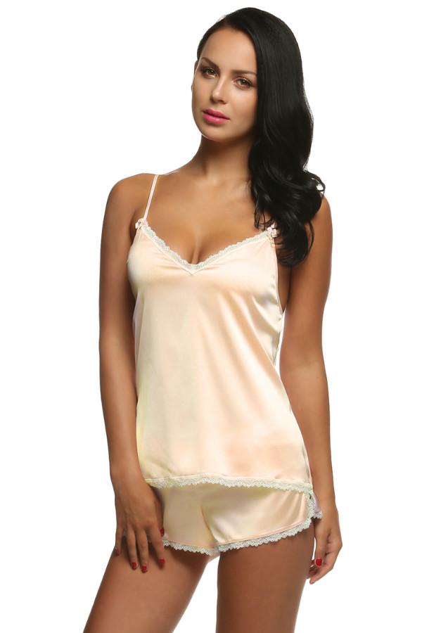 Women V-Neck Sleepwear Satin Pajama Spaghetti Strap Sexy Lace Secondary image