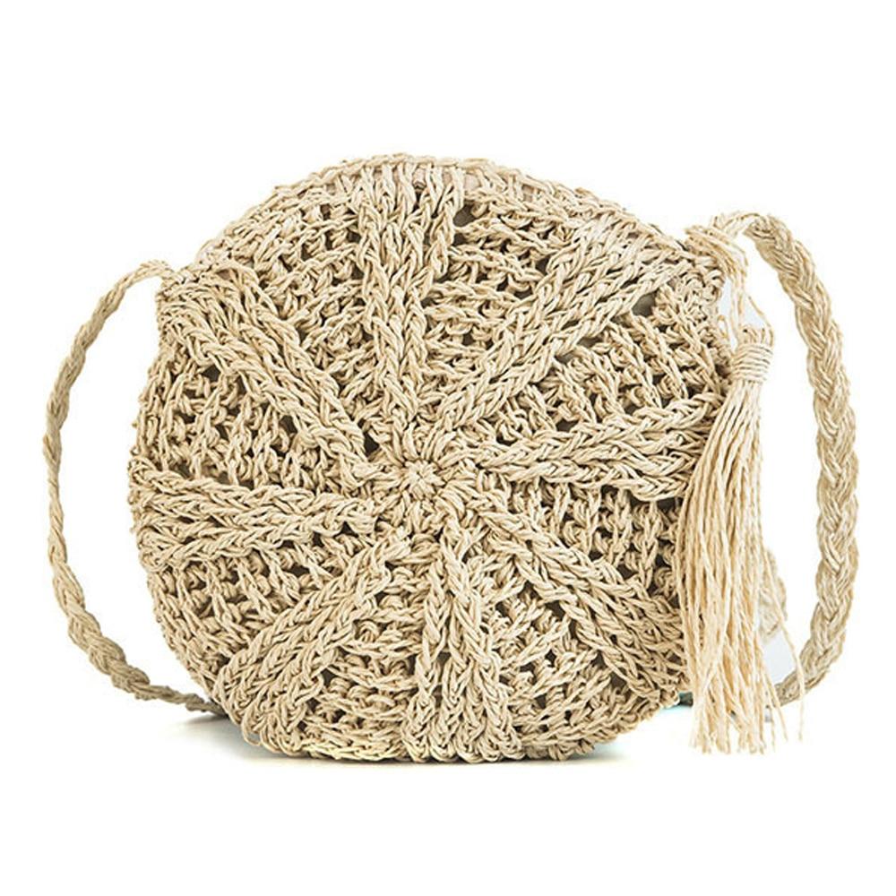 Round Lady Handmade Knitted Woven Rattan Bags Straw Messenger National Handbags Main image