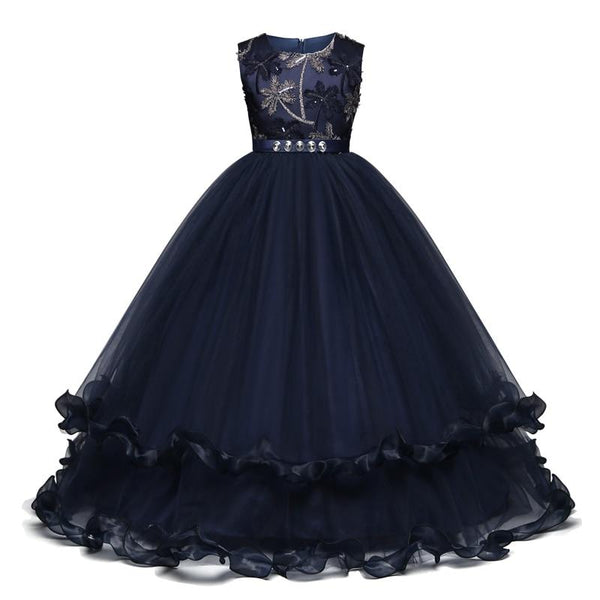 Girls' Embroidered Formal Ball Gown for Weddings & Parties