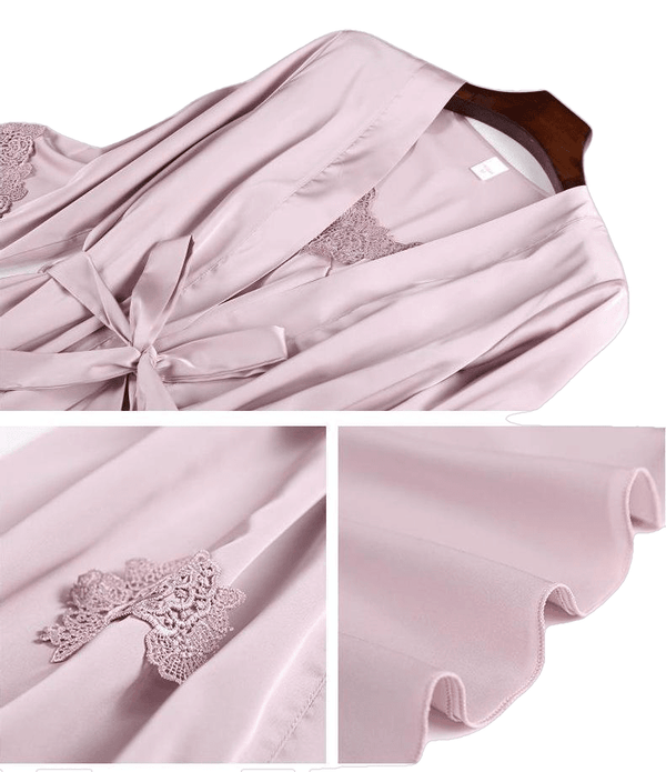 Women smooth Pajamas 5 Pieces Satin Silk Sleepwear With Chest Pads
