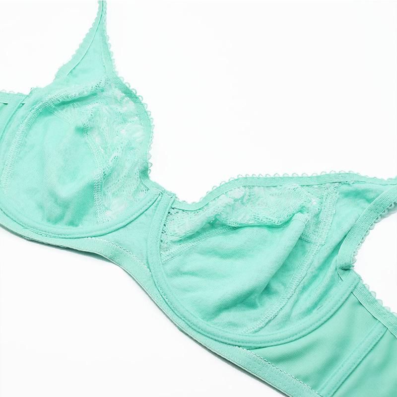 Womens Lager Bosom Perspective Lace Bras Underwired Sexy Lingerie Embroidery Floral Bralette