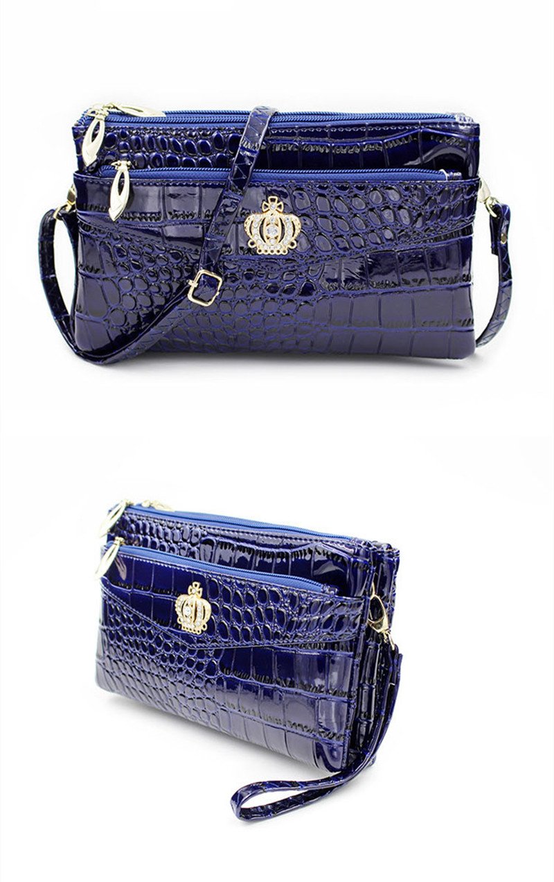 Pu Diamond Crown Crossbody Shoulder Zipper Handbag