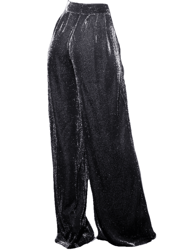 Vintage Black High Waist Flash Fabric Wide Leg Pants