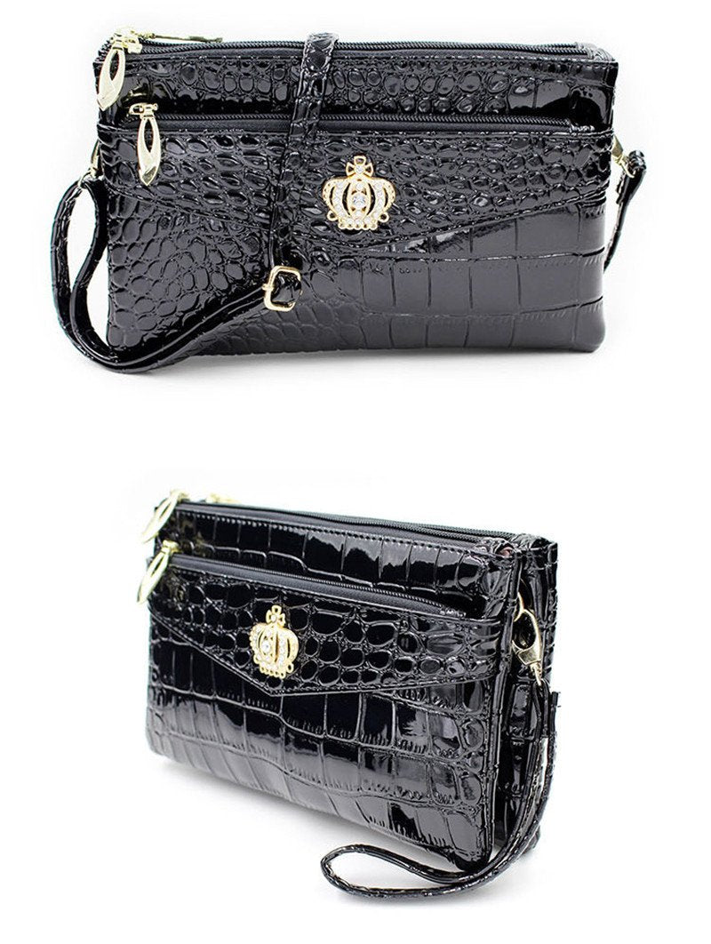 Pu Diamond Crown Crossbody Shoulder Zipper Handbag