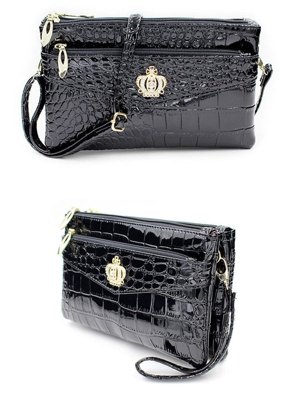 Pu Diamond Crown Crossbody Shoulder Zipper Handbag