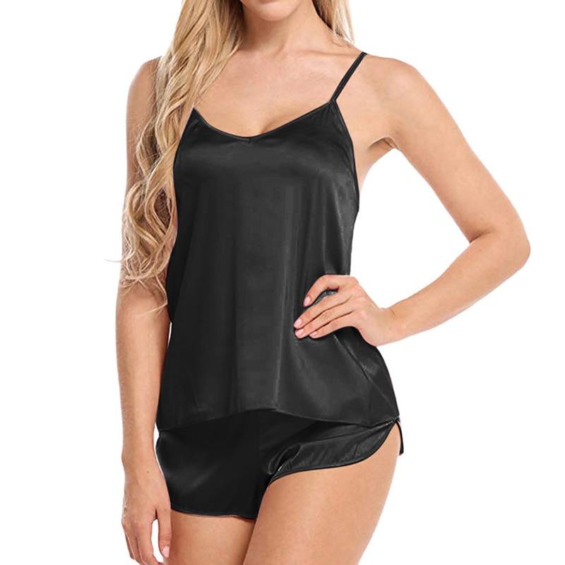 Sexy Women Lace Pajama Sets Sleeveless Strap Sleepwear 