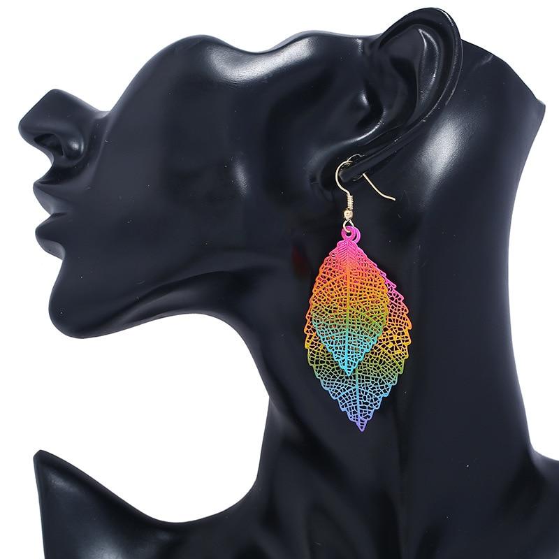 Vintage Leaves Drop Earrings Luxury Boho Bohemian Leaf Dangle Earrings Hollow Out Main image