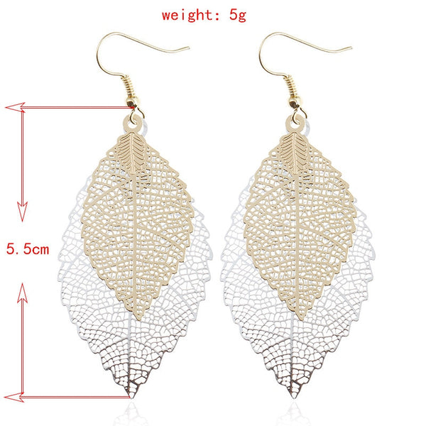 Vintage Leaves Drop Earrings Luxury Boho Bohemian Leaf Dangle Earrings Hollow Out