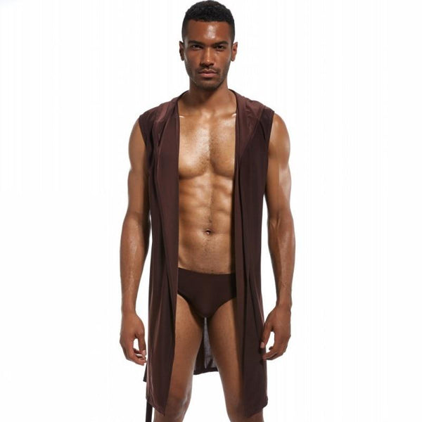 Men's Ice Silk Hooded Bathrobe Pajamas