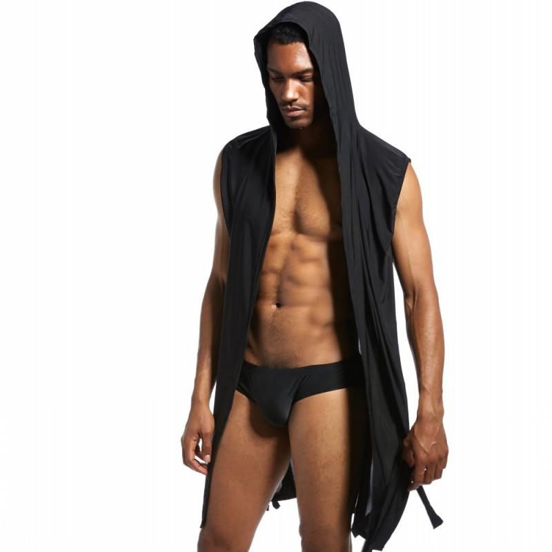 Men's Ice Silk Hooded Bathrobe Pajamas