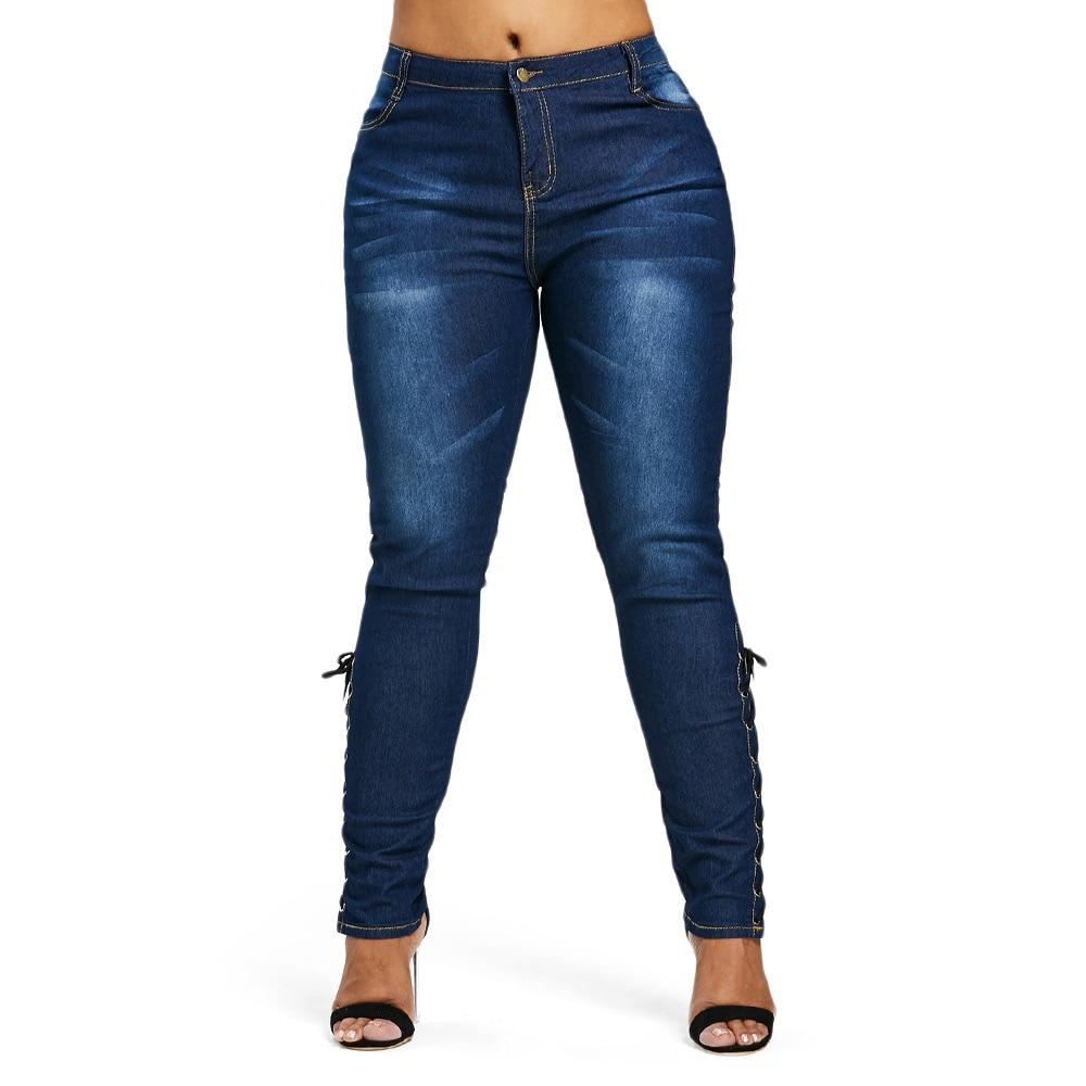 Lace Up Skinny High Waist Fit Stretched  Blue Women Pants Elegant Strap Stonewash Fashion Jeans Secondary image