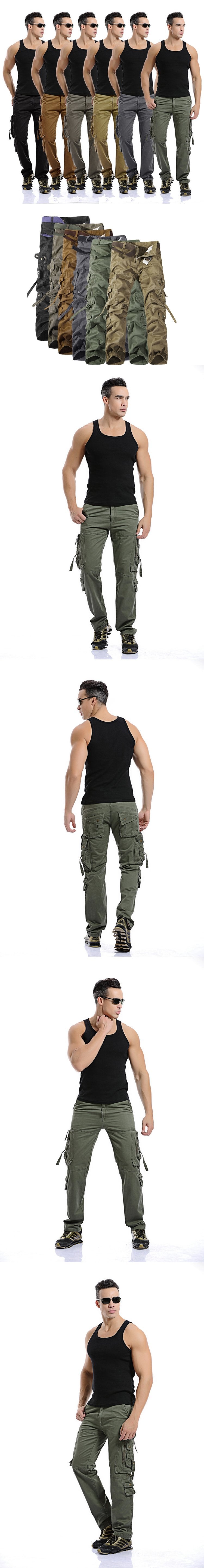 Men Cargo Pants Army Big Pockets Decoration Mens Casual Trousers Wash Male Autumn Army
