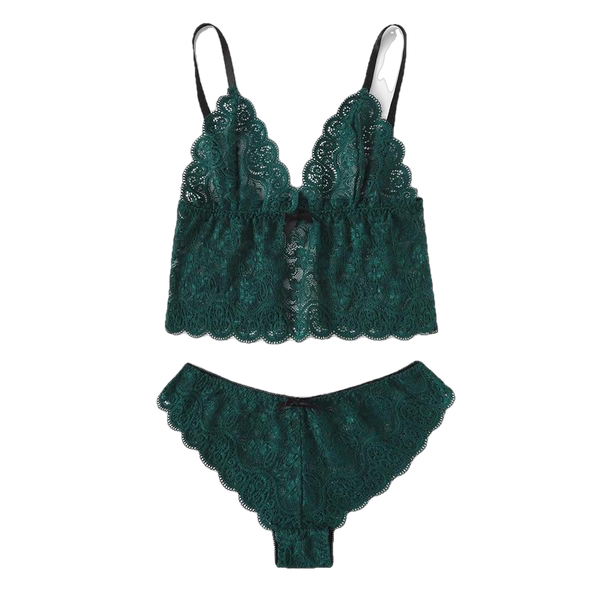 Army Green Sexy Floral Lace Cami Lingerie Set Burgundy Women Bra And Brief Sets Wireless Sexy Underwear Bra Set - Sheseelady