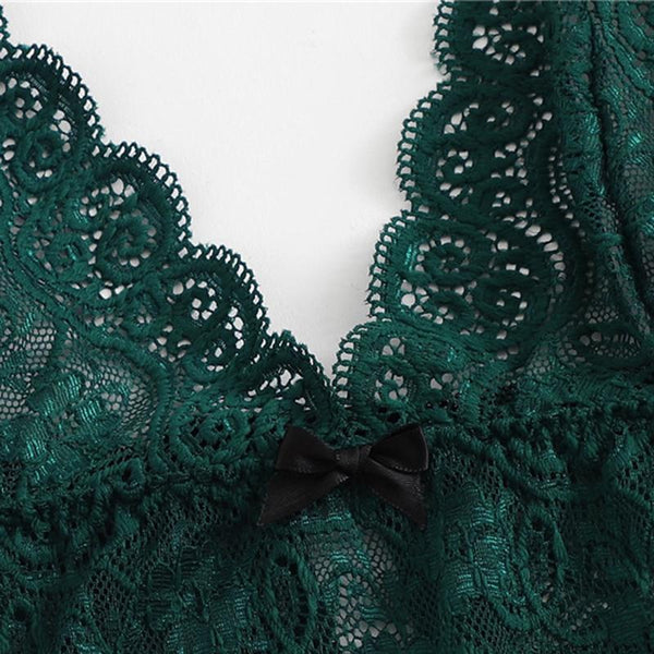 Army Green Sexy Floral Lace Cami Lingerie Set Burgundy Women Bra And Brief Sets Wireless Sexy Underwear Bra Set - Sheseelady