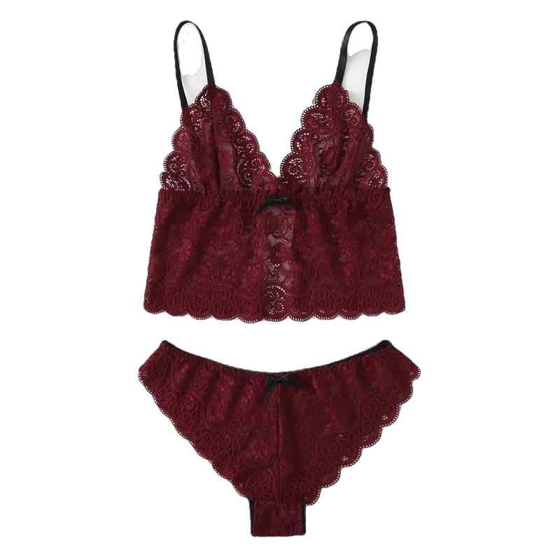 Army Green Sexy Floral Lace Cami Lingerie Set Burgundy Women Bra And Brief Sets Wireless Sexy Underwear Bra Set - Sheseelady