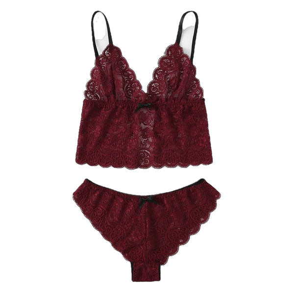 Army Green Sexy Floral Lace Cami Lingerie Set Burgundy Women Bra And Brief Sets Wireless Sexy Underwear Bra Set - Sheseelady