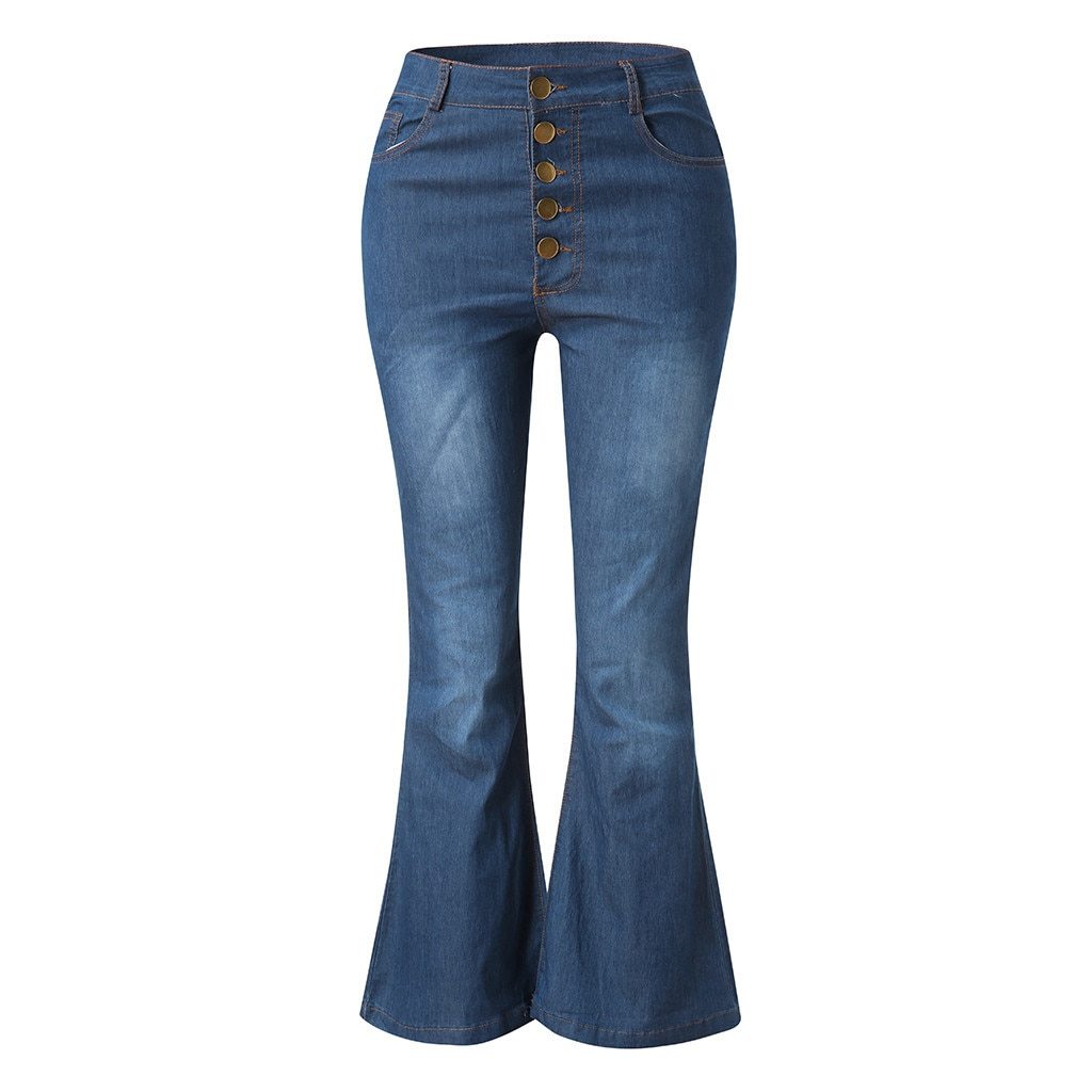Elastic Plus Loose Denim Pocket Button High Waist Jeans Secondary image