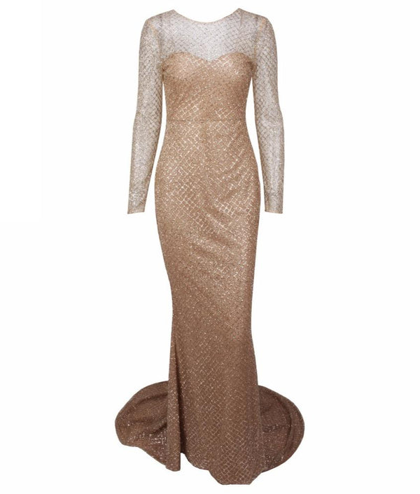 Love&Lemonade . White Flash Lattice Beads Slim  Long Dress  TB 10036 Autumn/Winter