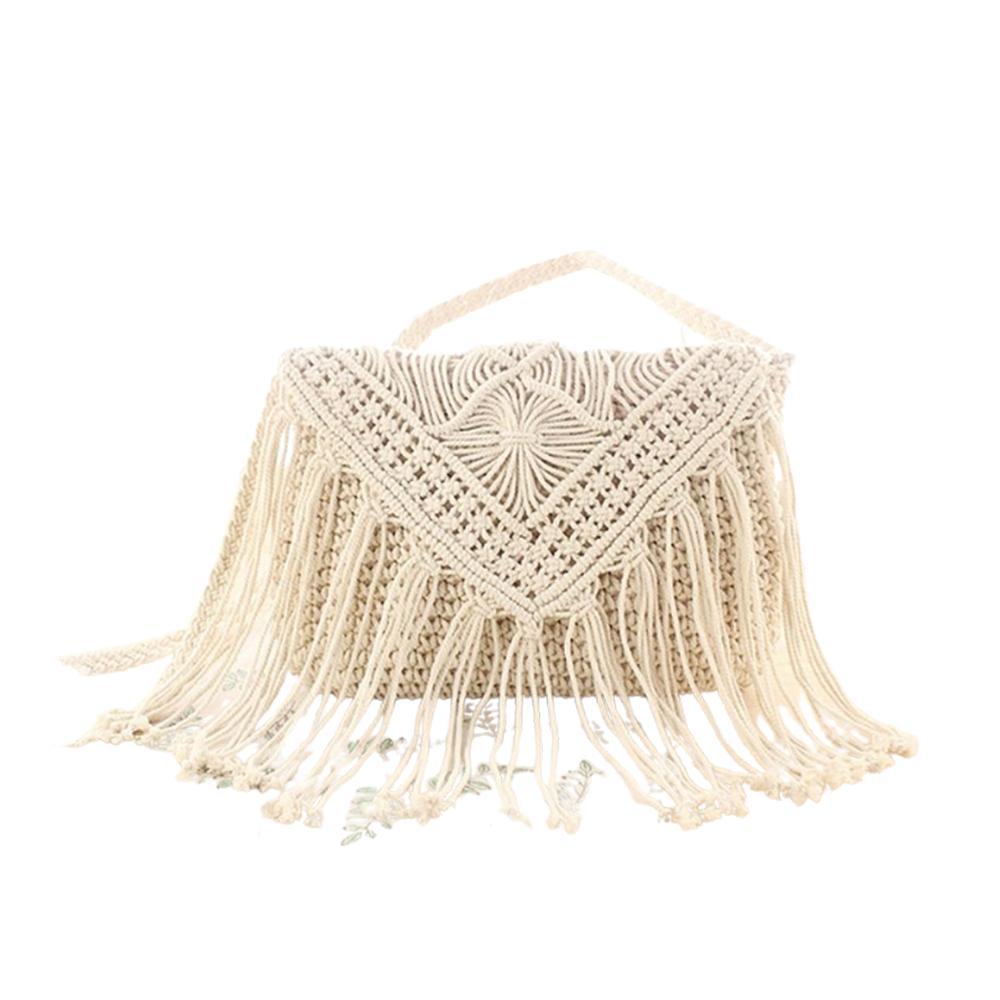Handmade Rattan Woven Round Handbag Vintage Tassel Straw Rope Knitted Messenger Bag Lady Fresh Summer Beach