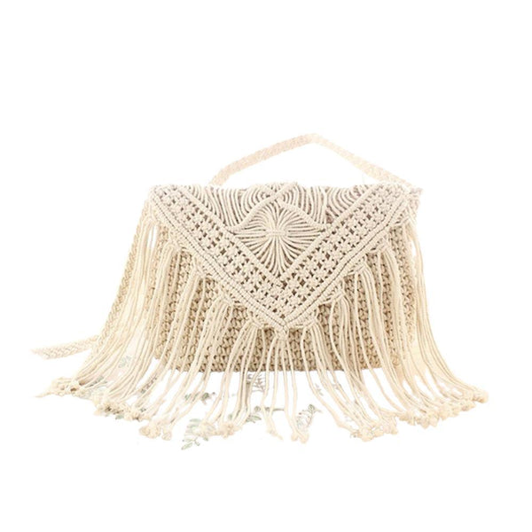 Handmade Rattan Woven Round Handbag Vintage Tassel Straw Rope Knitted Messenger Bag Lady Fresh Summer Beach