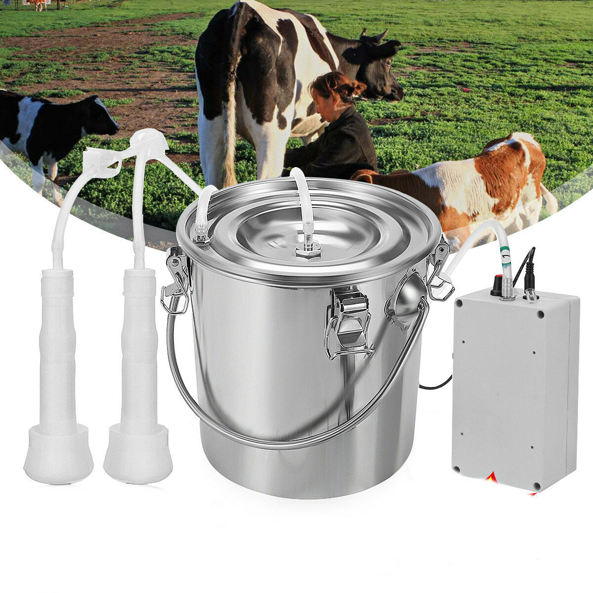 5L Electric Milking Machine Stainless Steel Bucket Pulsating Milking Machine for Farm Cows Cattle Goat Vacuum Pump Bucket Main image