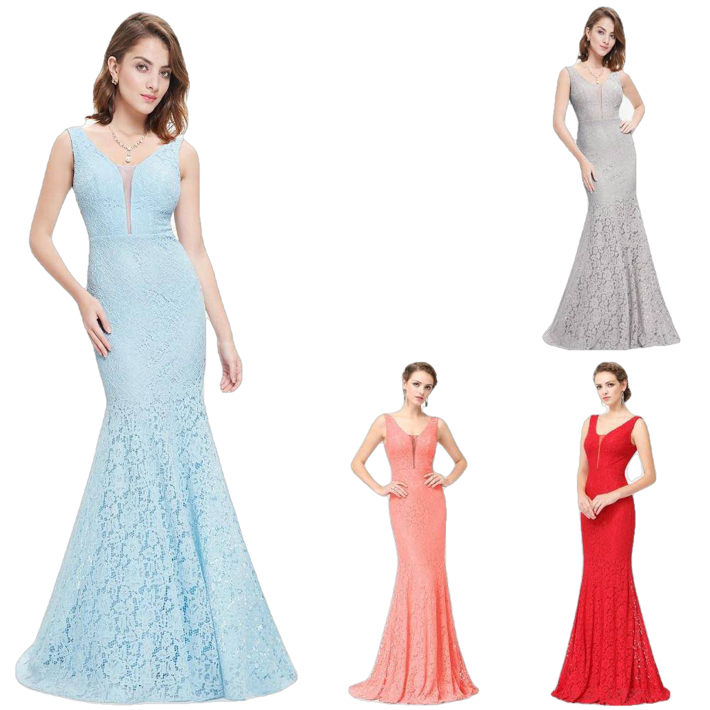 Elegant Lace V-Neck Mermaid Prom Dress for Christmas Main image