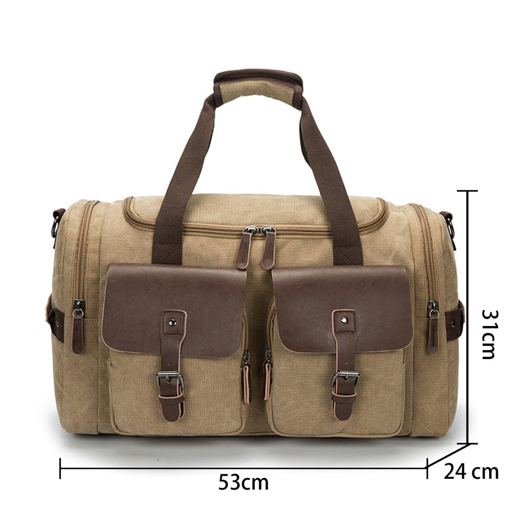 Men's Large Capacity Canvas Travel Messenger Bag with Multi-Pocket Zipper