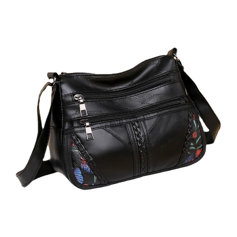 Fashion Soft PU Leather Shoulder Bag Flower Printed Women Crossbody Bags Female Travel Multi Pocket Zipper Messenger Handbags