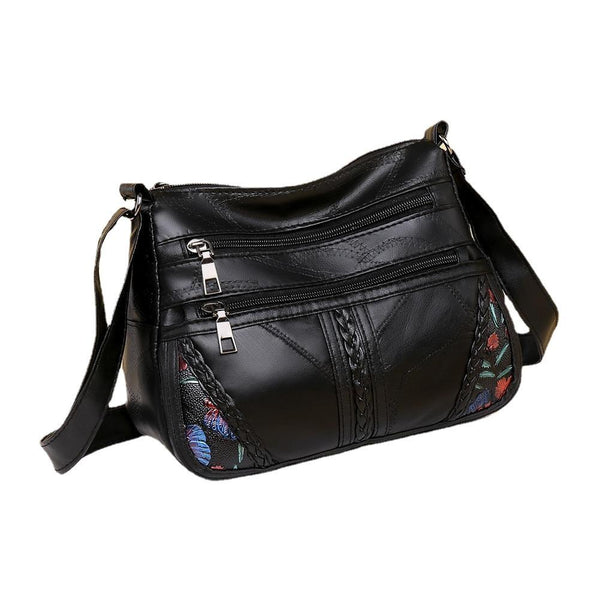 Fashion Soft PU Leather Shoulder Bag Flower Printed Women Crossbody Bags Female Travel Multi Pocket Zipper Messenger Handbags